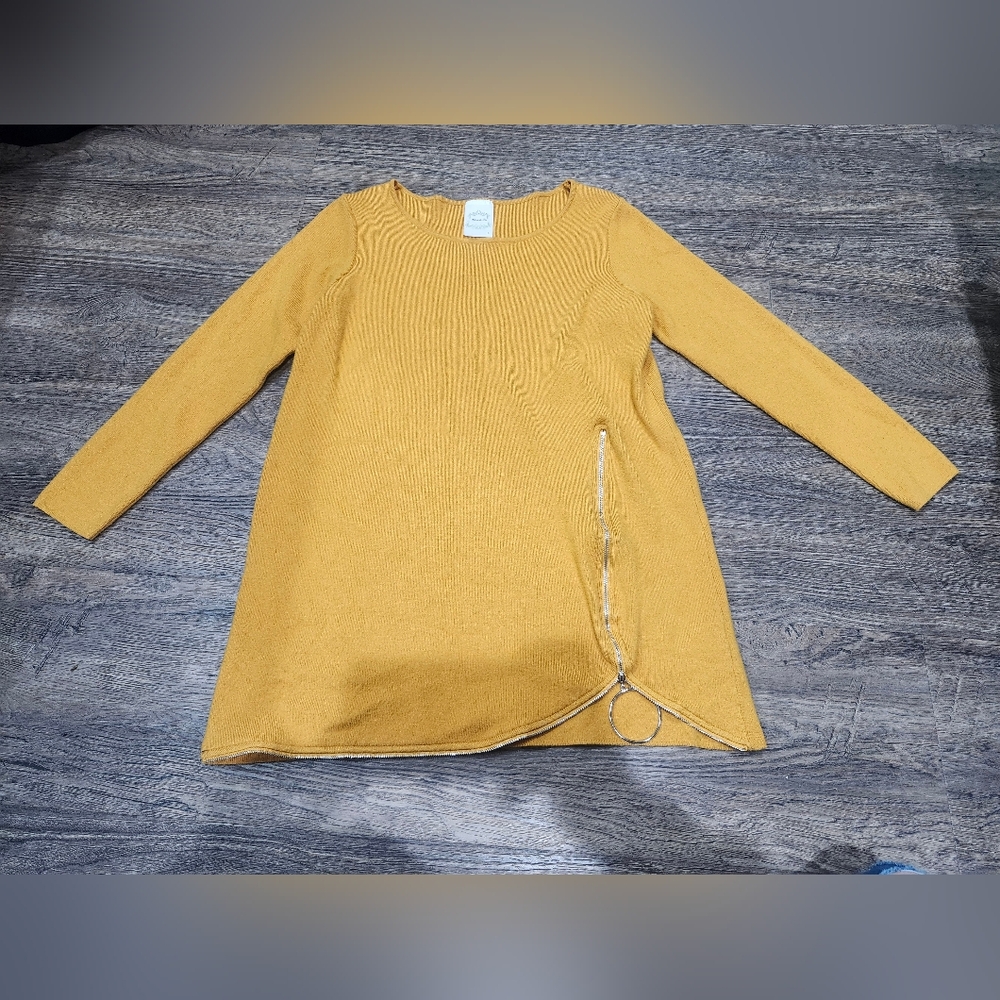 Tlew De Lis Mustard Long Sleeve Top with Zipper Detail Size Large